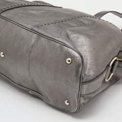 Pre Owned حقيبة ساتشل إيف سان لوران ميوس جلد رصاصي ميتاليك كبيرة