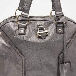 Pre Owned حقيبة ساتشل إيف سان لوران ميوس جلد رصاصي ميتاليك كبيرة