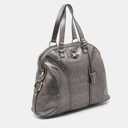 Pre Owned حقيبة ساتشل إيف سان لوران ميوس جلد رصاصي ميتاليك كبيرة