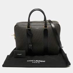 Saint Laurent Brown/Black Signature Coated Canvas and Leather Briefcase