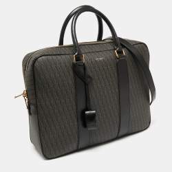 Saint Laurent Brown/Black Signature Coated Canvas and Leather Briefcase