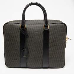 Saint Laurent Brown/Black Signature Coated Canvas and Leather Briefcase