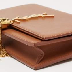 Pre Owned Saint Laurent Tan Leather Kate Tassel Wallet On Chain