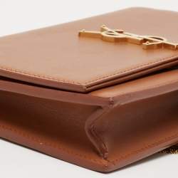 Pre Owned Saint Laurent Tan Leather Kate Tassel Wallet On Chain