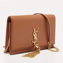 Pre Owned Saint Laurent Tan Leather Kate Tassel Wallet On Chain