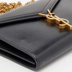 Pre Owned Saint Laurent Black Leather Cassandra Wallet on Chain