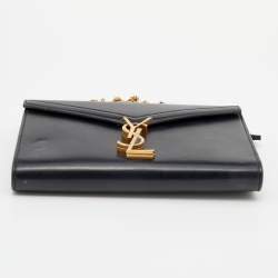 Pre Owned Saint Laurent Black Leather Cassandra Wallet on Chain
