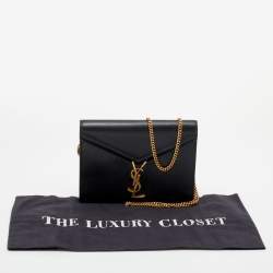 Pre Owned Saint Laurent Black Leather Cassandra Wallet on Chain