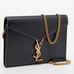 Pre Owned Saint Laurent Black Leather Cassandra Wallet on Chain