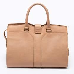 Pre Owned Yves Saint Laurent Nude Beige Leather Medium Cabas Chyc Tote