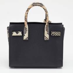 Pre Owned حقيبة يد سان لوران نانو كلاسيك ساك دو جور جلد وجلد نقش ثعبان بيج/ أسود