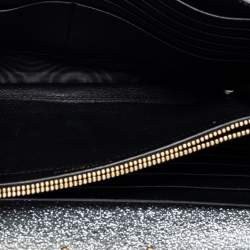 Pre Owned Saint Laurent Metallic Silver Leather Monogram Wallet on Chain
