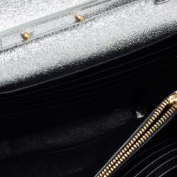 Pre Owned Saint Laurent Metallic Silver Leather Monogram Wallet on Chain