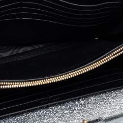 Pre Owned Saint Laurent Metallic Silver Leather Monogram Wallet on Chain