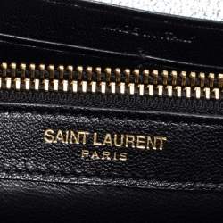 Pre Owned Saint Laurent Metallic Silver Leather Monogram Wallet on Chain