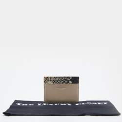 Pre Owned حافظة بطاقات سان لورنا جلد وجلد نقش ثعبان أسود/ بيج 