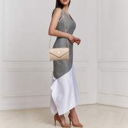 Pre Owned Saint Laurent Beige Matelassé Leather Monogram Envelope Wallet on Chain