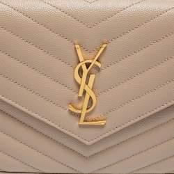 Pre Owned Saint Laurent Beige Matelassé Leather Monogram Envelope Wallet on Chain