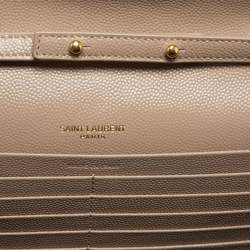Pre Owned Saint Laurent Beige Matelassé Leather Monogram Envelope Wallet on Chain