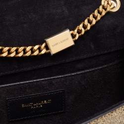 Pre Owned محفظة بسلسلة سان لوران نيو كيت جلد مجعد لامع ذهبي صغيرة