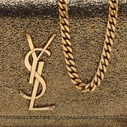 Pre Owned محفظة بسلسلة سان لوران نيو كيت جلد مجعد لامع ذهبي صغيرة