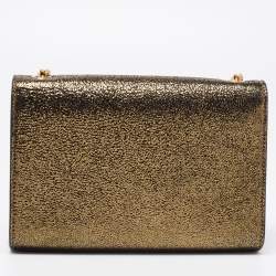 Pre Owned محفظة بسلسلة سان لوران نيو كيت جلد مجعد لامع ذهبي صغيرة