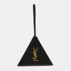 Pre Owned Saint Laurent Black Leather Pyramid Box Wristlet Clutch