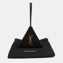 Pre Owned Saint Laurent Black Leather Pyramid Box Wristlet Clutch
