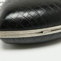 مملوكة مسبقًا Saint Laurent Black Croc Embossed Leather Love Box Chain Clutch