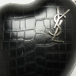 مملوكة مسبقًا Saint Laurent Black Croc Embossed Leather Love Box Chain Clutch