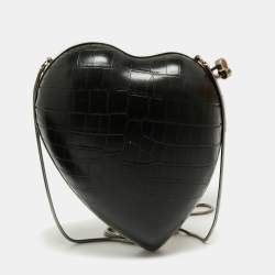 مملوكة مسبقًا Saint Laurent Black Croc Embossed Leather Love Box Chain Clutch