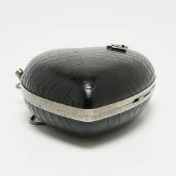 مملوكة مسبقًا Saint Laurent Black Croc Embossed Leather Love Box Chain Clutch