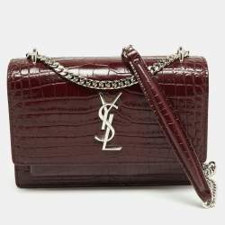 Authentic YSL Saint Laurent Red Mini Sunset Leather Crossbody/Shoulder  Chain Bag