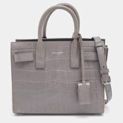 Saint Laurent Grey Croc Embossed Leather Nano Classic Sac De Jour Tote