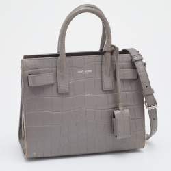 Saint Laurent Grey Croc Embossed Leather Nano Classic Sac De Jour Tote