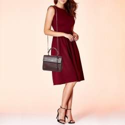 Pre Owned Saint Laurent Burgundy Croc Embossed Leather Moujik Top Handle Bag