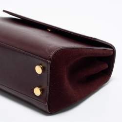 Pre Owned Saint Laurent Burgundy Croc Embossed Leather Moujik Top Handle Bag