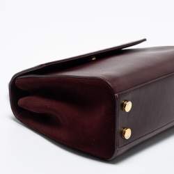 Pre Owned Saint Laurent Burgundy Croc Embossed Leather Moujik Top Handle Bag