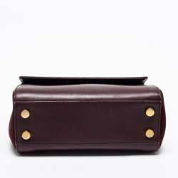 Pre Owned Saint Laurent Burgundy Croc Embossed Leather Moujik Top Handle Bag