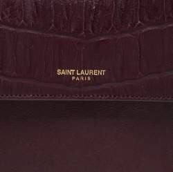 Pre Owned Saint Laurent Burgundy Croc Embossed Leather Moujik Top Handle Bag