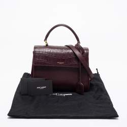 Pre Owned Saint Laurent Burgundy Croc Embossed Leather Moujik Top Handle Bag