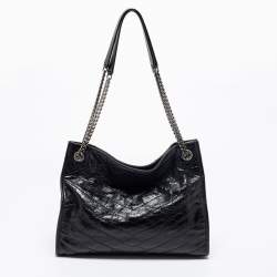 Pre Owned حقيبة يد توتس سان لوران نيكي جلد مجعد أسود