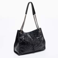 Pre Owned حقيبة يد توتس سان لوران نيكي جلد مجعد أسود