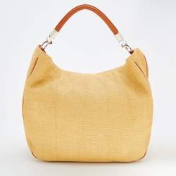 Pre Owned Yves Saint Laurent Yellow/Brown Fabric And Leather Hobo