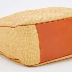 Pre Owned Yves Saint Laurent Yellow/Brown Fabric And Leather Hobo
