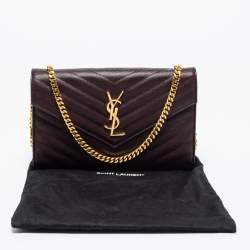 Pre Owned  محفظة سان لوران باريس بسلسلة أنفيلوب جلد مونوغرامي بيج