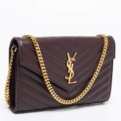 Pre Owned  محفظة سان لوران باريس بسلسلة أنفيلوب جلد مونوغرامي بيج