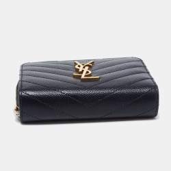 Pre Owned Saint Laurent Black Matelassé Leather Monogram Compact Wallet