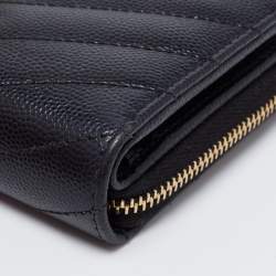 Pre Owned Saint Laurent Black Matelassé Leather Monogram Compact Wallet