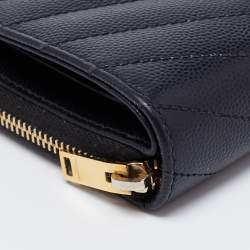 Pre Owned Saint Laurent Black Matelassé Leather Monogram Compact Wallet